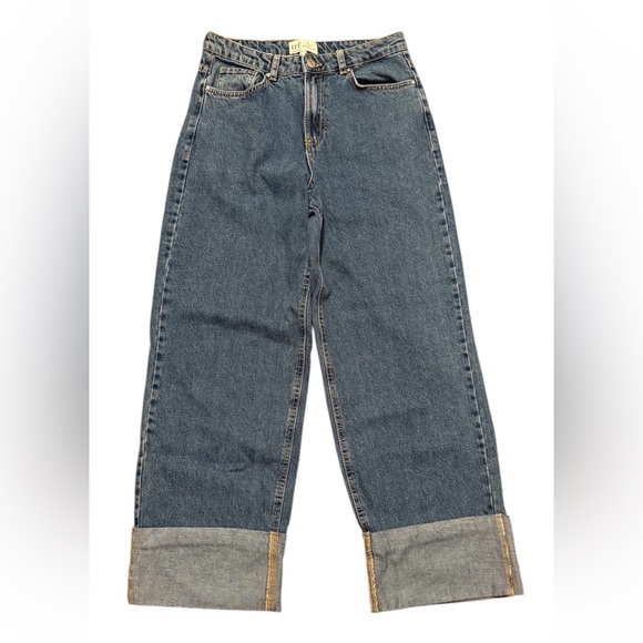 Zara Denim - Zara TRF Collection high-waisted wide-leg cropped jeans with turn-up hems size 6